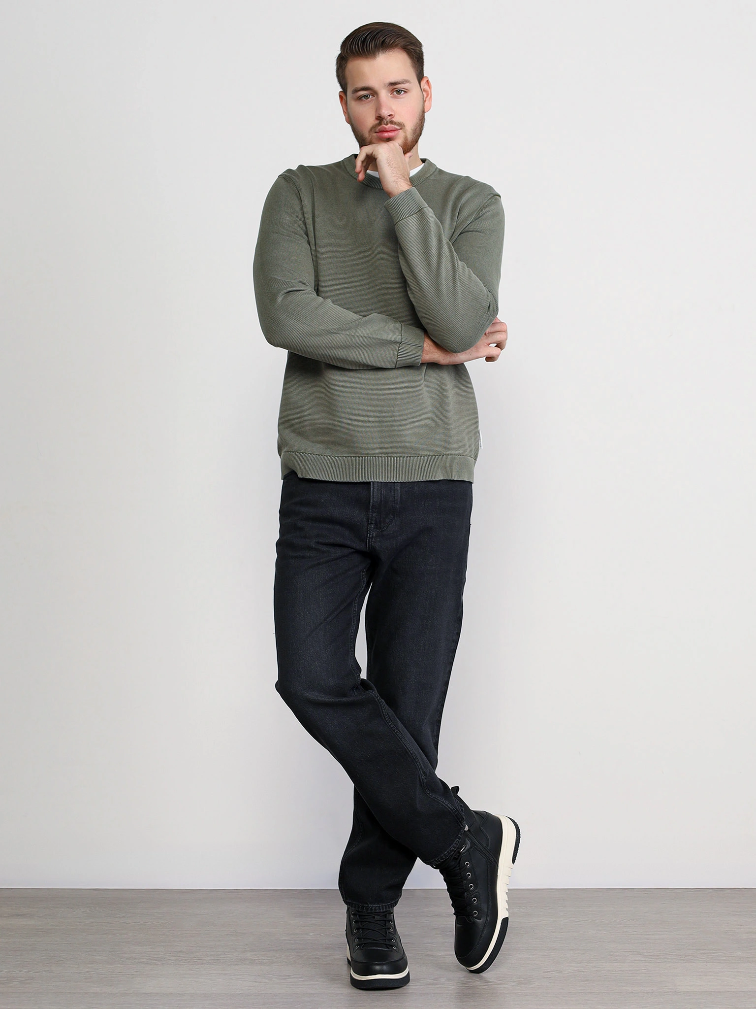 Пуловер цвета хаки из хлопка